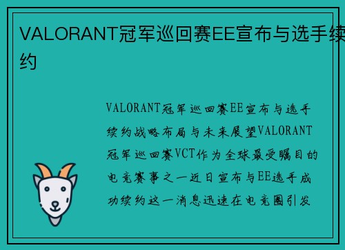 VALORANT冠军巡回赛EE宣布与选手续约