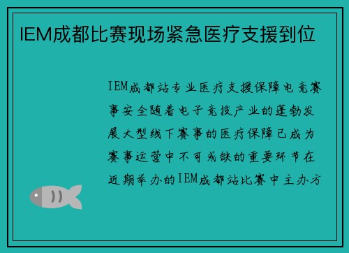 IEM成都比赛现场紧急医疗支援到位