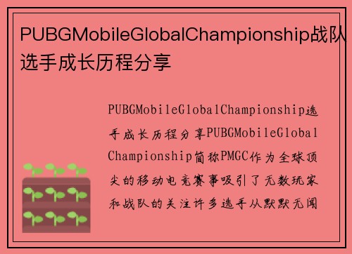 PUBGMobileGlobalChampionship战队选手成长历程分享