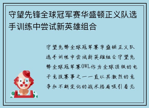 守望先锋全球冠军赛华盛顿正义队选手训练中尝试新英雄组合